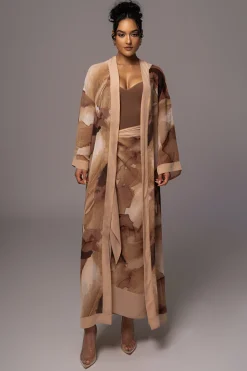 JLUXLABEL Tan Abstract Alissa Printed Duster