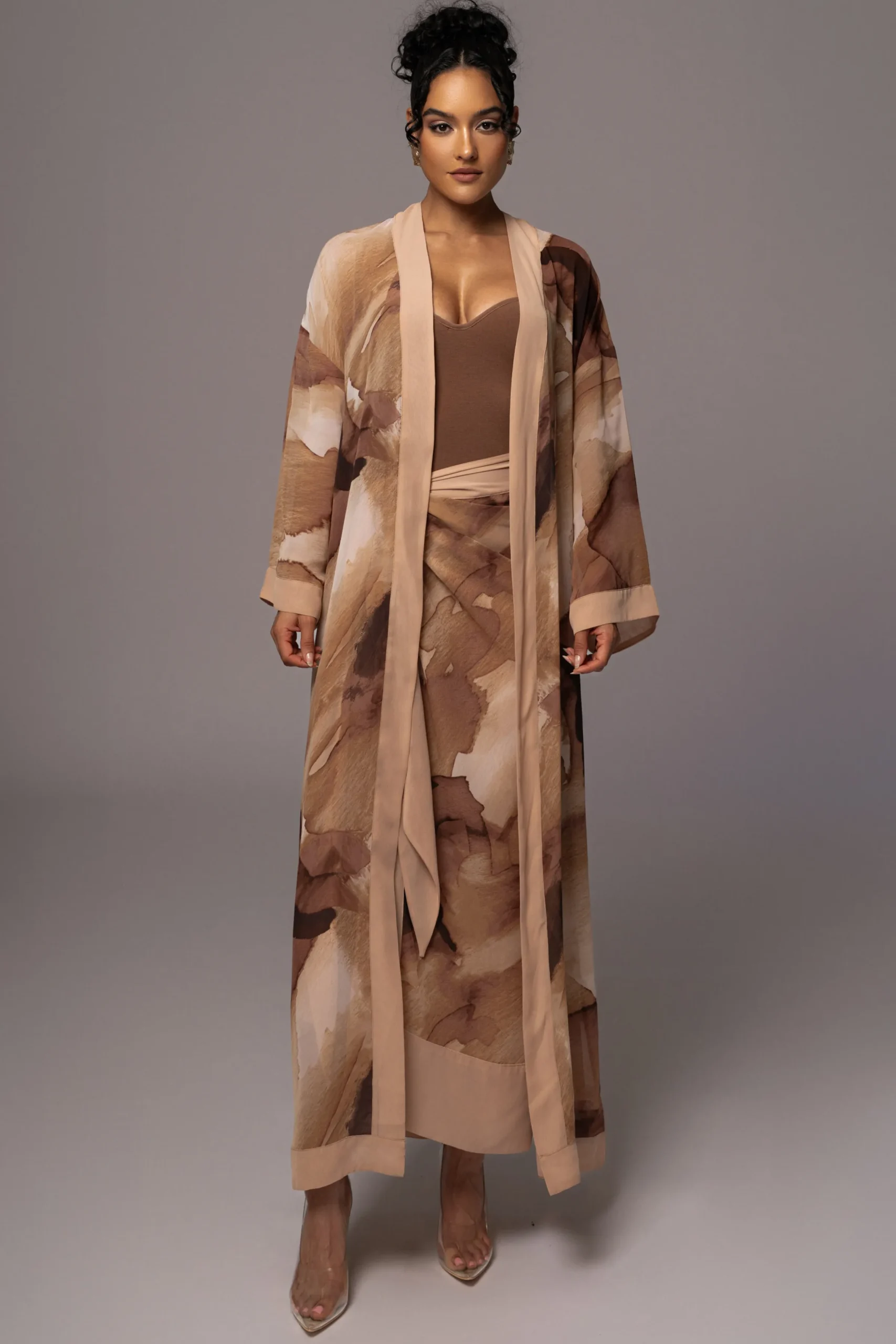 JLUXLABEL Tan Abstract Alissa Printed Duster