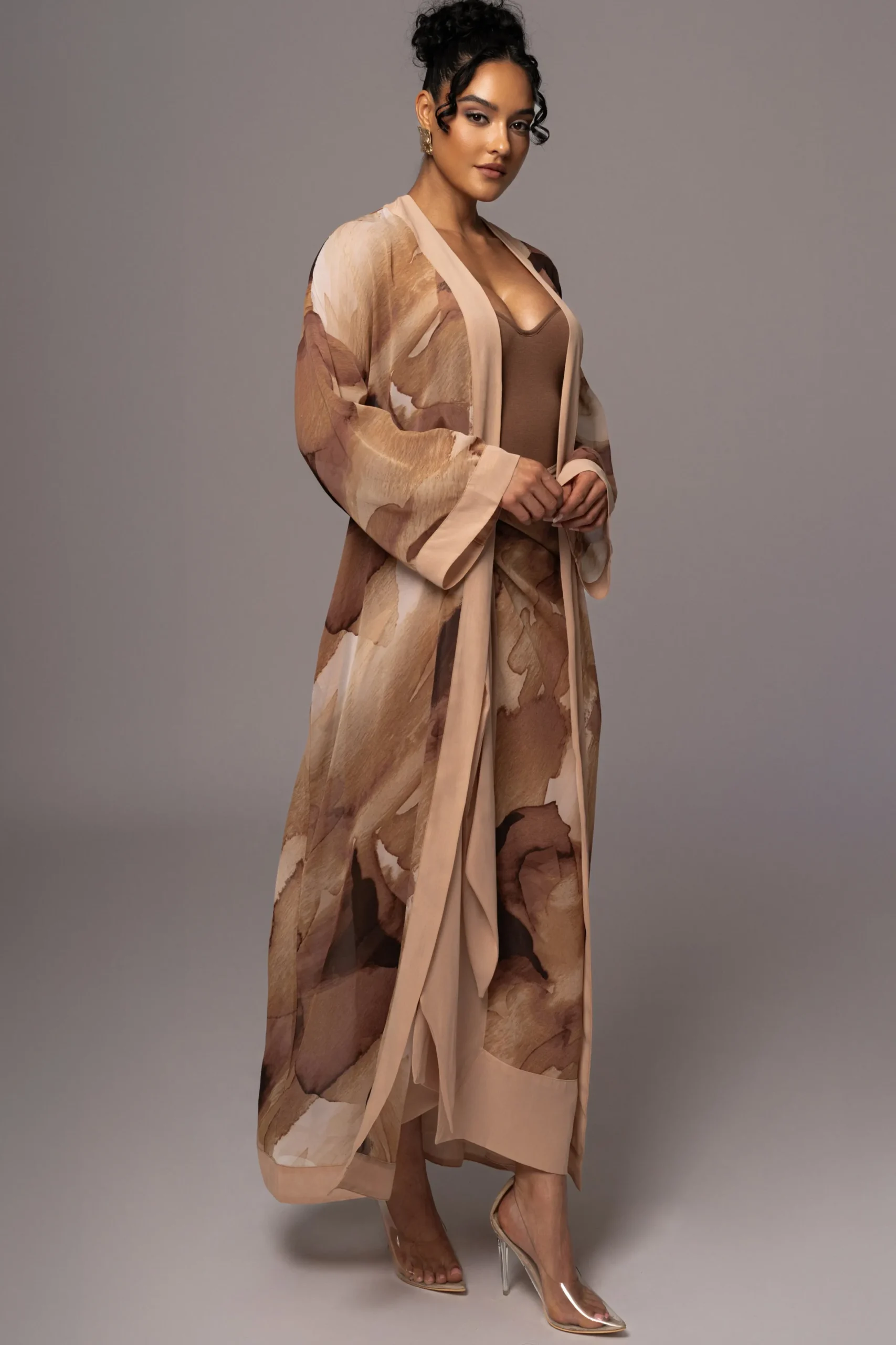 JLUXLABEL Tan Abstract Alissa Printed Duster