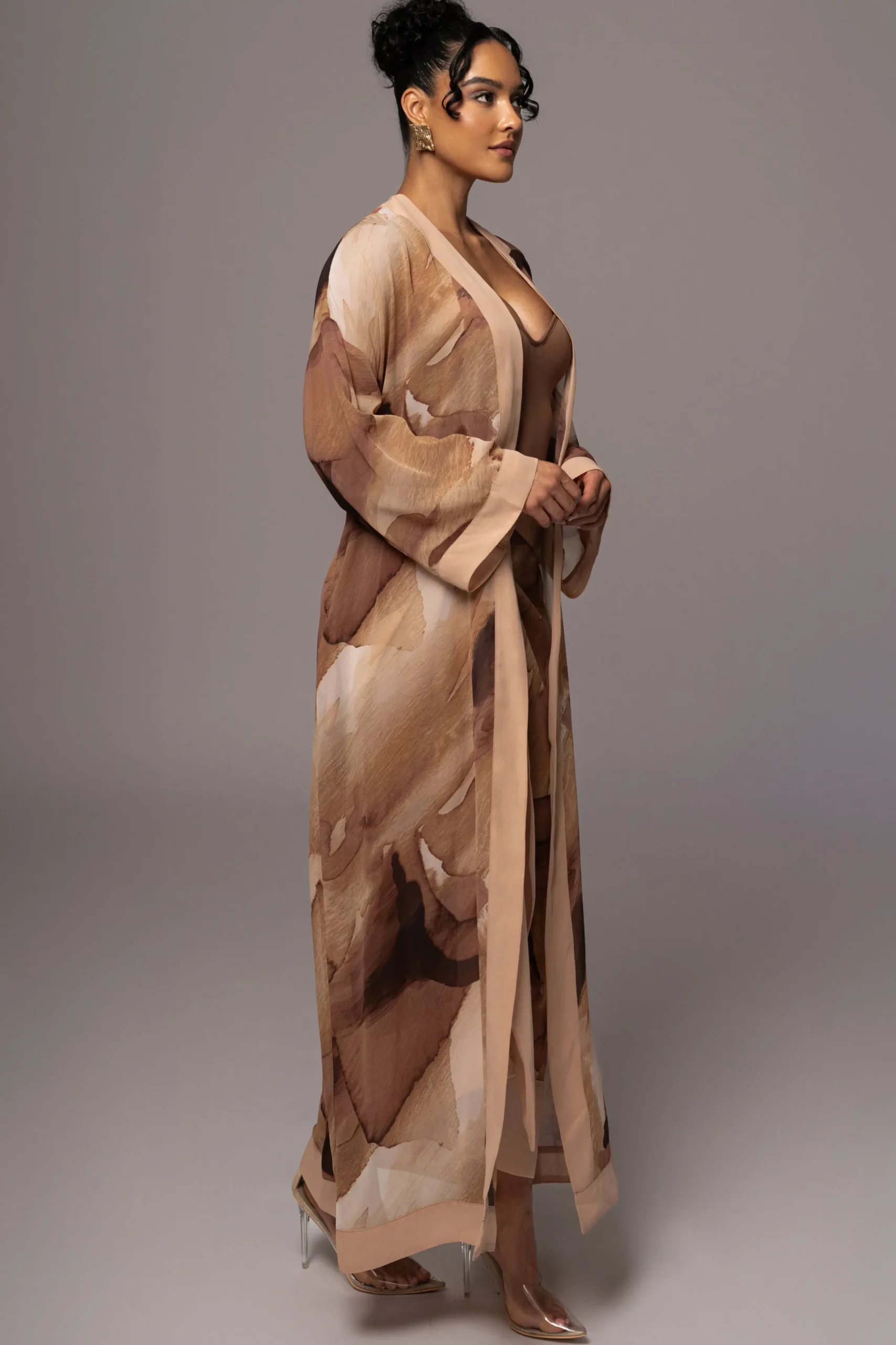JLUXLABEL Tan Abstract Alissa Printed Duster