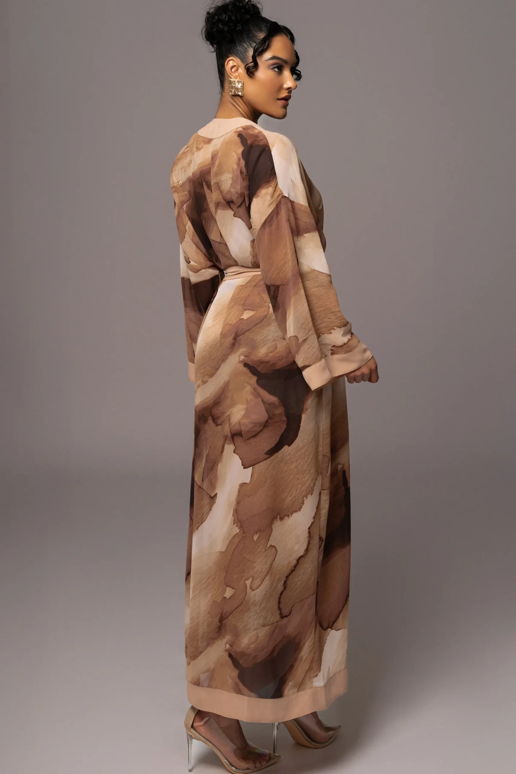 JLUXLABEL Tan Abstract Alissa Printed Duster