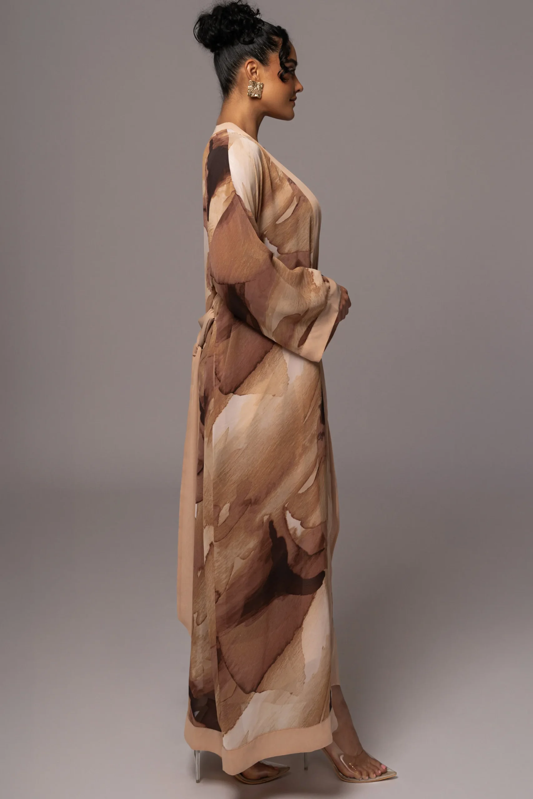 JLUXLABEL Tan Abstract Alissa Printed Duster