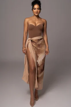 JLUXLABEL Tan Abstract Marine Print Sarong