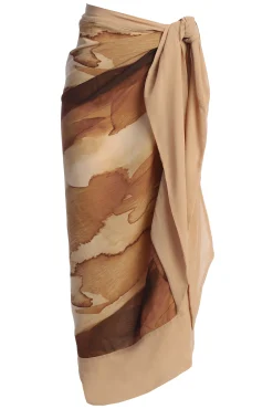 JLUXLABEL Tan Abstract Marine Print Sarong