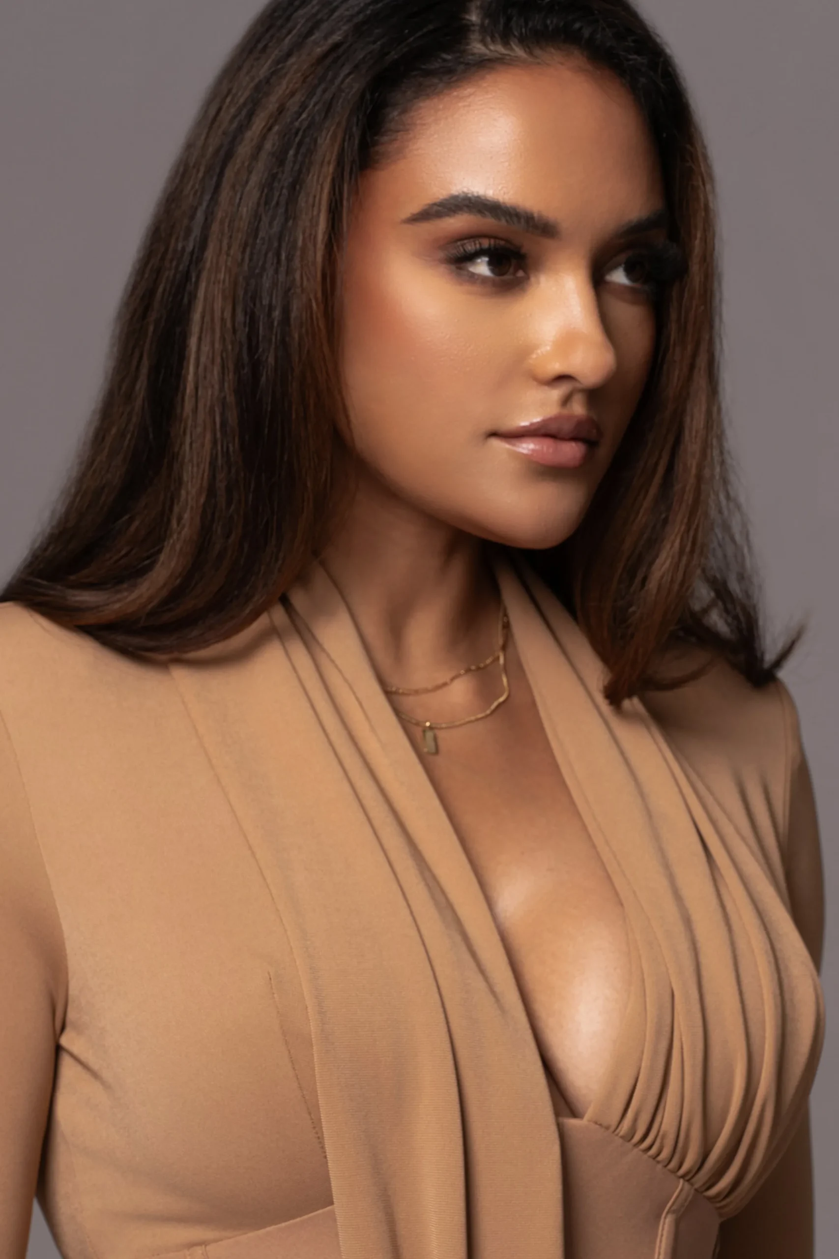 JLUXLABEL Tan Drape Corset Bodysuit