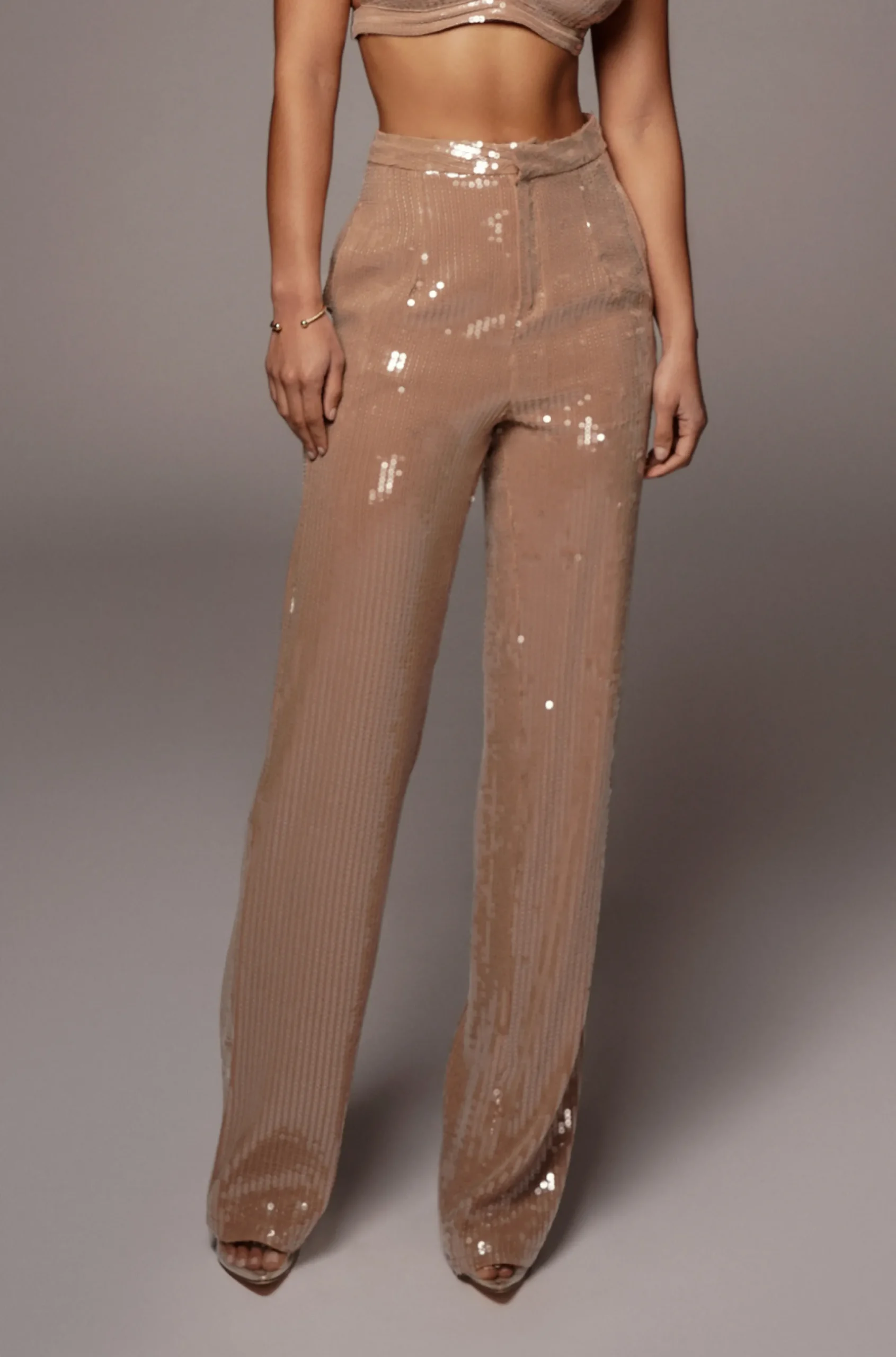 JLUXLABEL Tan Elowen Sequin Trousers