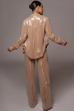 JLUXLABEL Tan Elowen Sequin Trousers