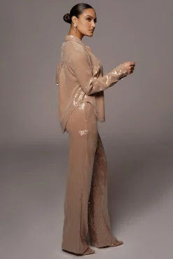 JLUXLABEL Tan Elowen Sequin Trousers