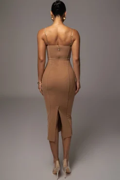 JLUXLABEL Tan Escape Mesh Midi Dress