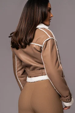 JLUXLABEL Tan Faux Leather Sherpa Jacket