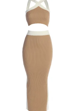 JLUXLABEL Tan Heartbreaker Two-Piece Skirt Set