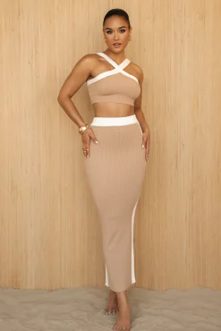 JLUXLABEL Tan Heartbreaker Two-Piece Skirt Set
