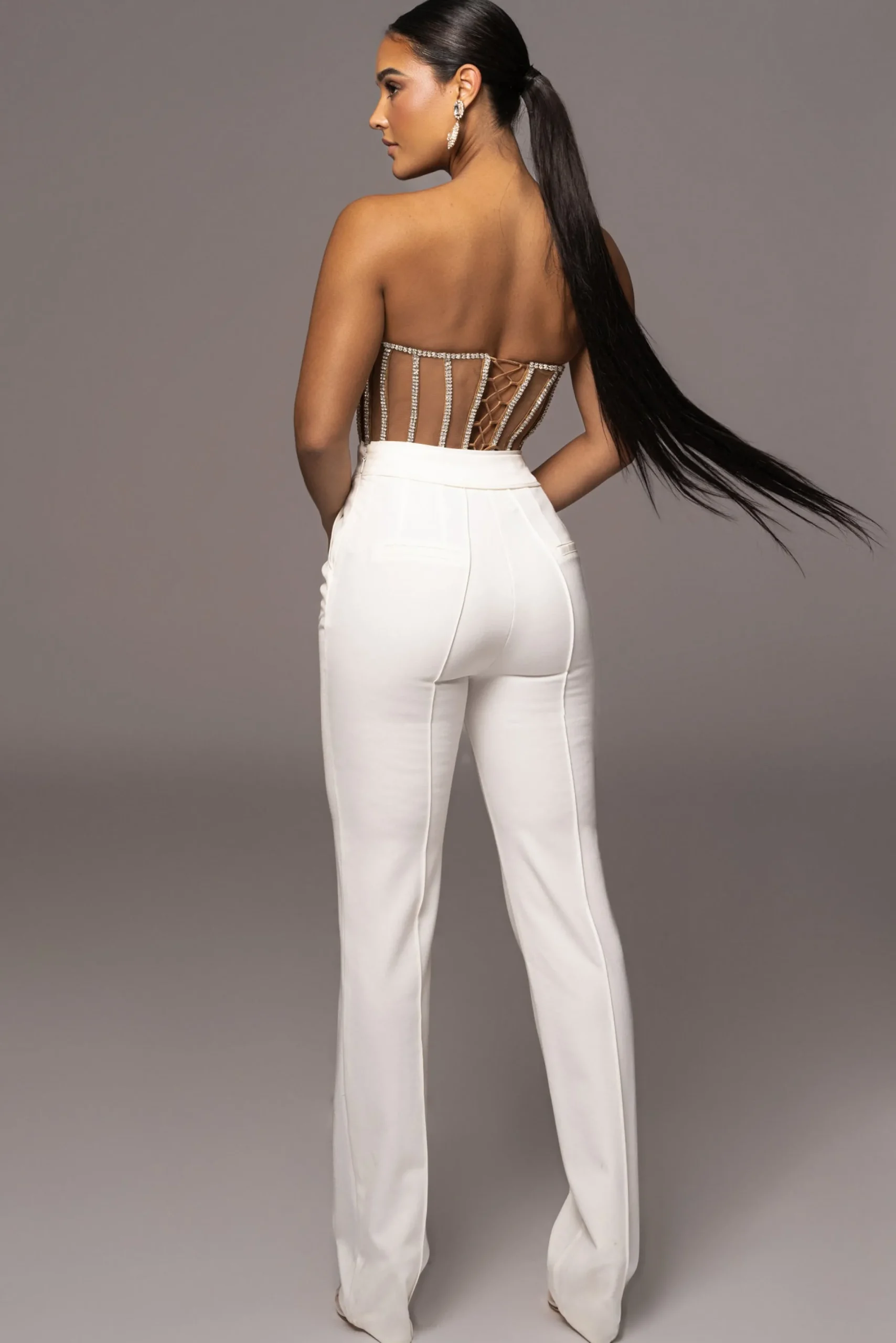 JLUXLABEL Tan Limited Edition Rhinestone Crystal Corset