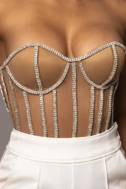 JLUXLABEL Tan Limited Edition Rhinestone Crystal Corset