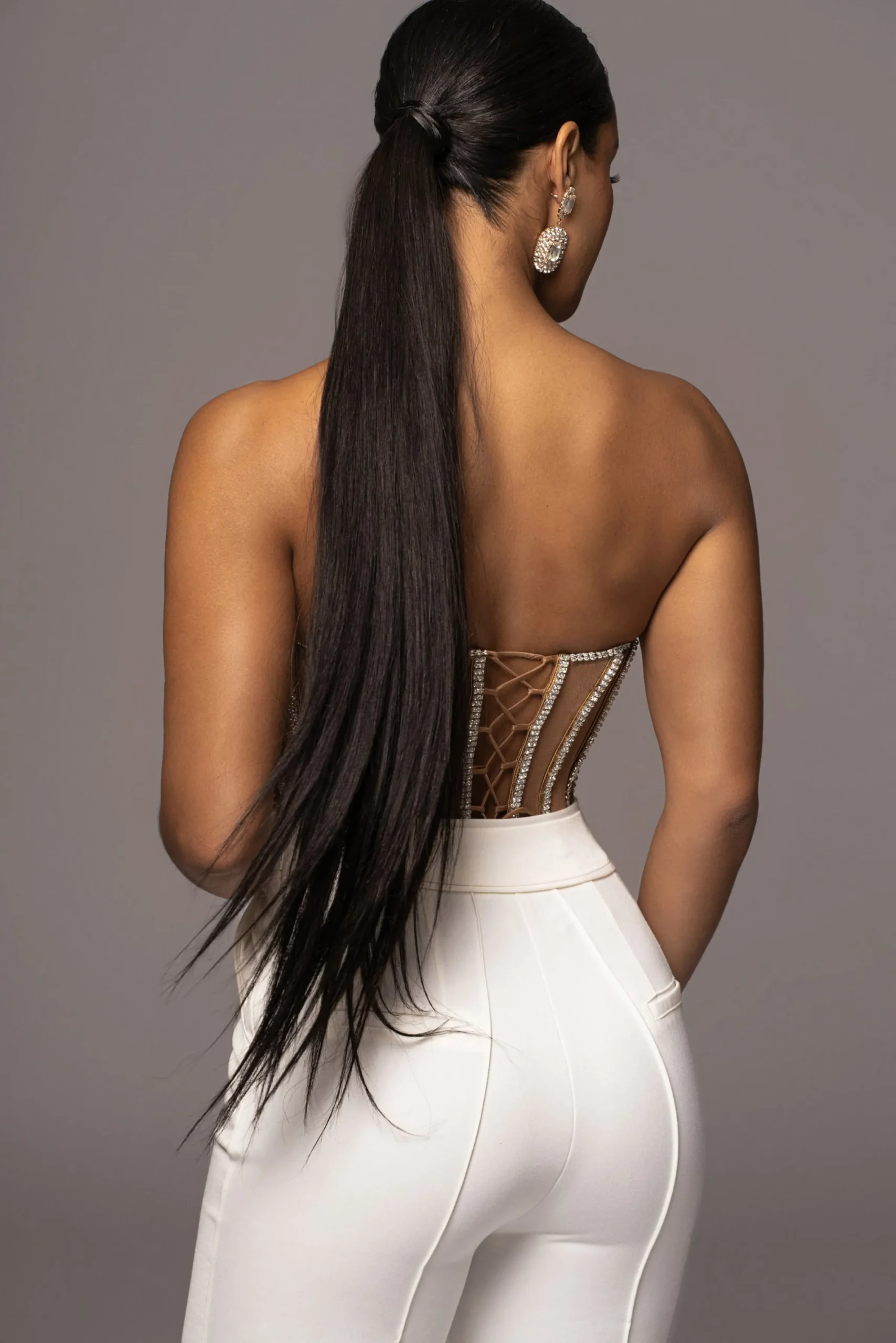 JLUXLABEL Tan Limited Edition Rhinestone Crystal Corset
