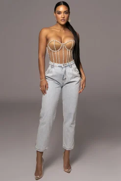JLUXLABEL Tan Limited Edition Rhinestone Crystal Corset