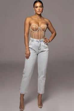 JLUXLABEL Tan Limited Edition Rhinestone Crystal Corset