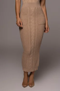 JLUXLABEL Tan Missy Cable Sweater Midi Skirt