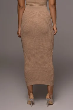 JLUXLABEL Tan Missy Cable Sweater Midi Skirt