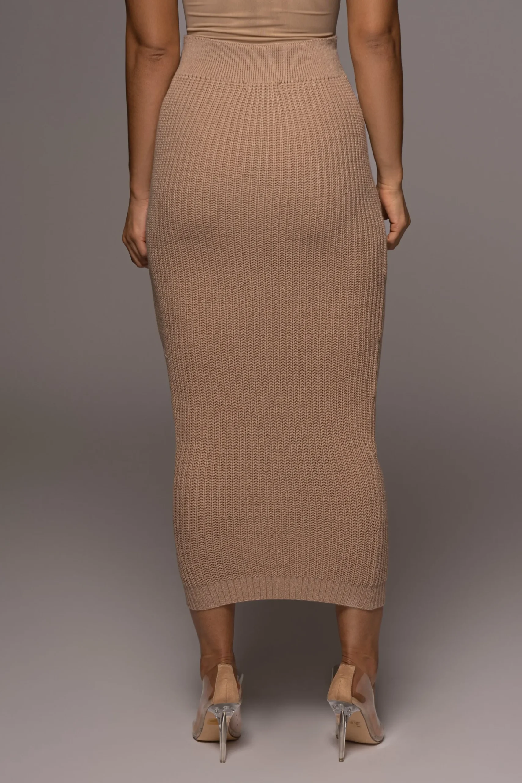 JLUXLABEL Tan Missy Cable Sweater Midi Skirt