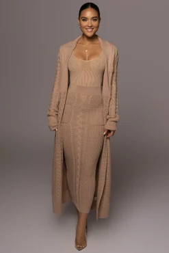 JLUXLABEL Tan Missy Cable Sweater Midi Skirt