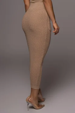 JLUXLABEL Tan Missy Cable Sweater Midi Skirt