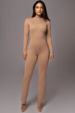 JLUXLABEL Tan Noel Sweater Knit Jumpsuit