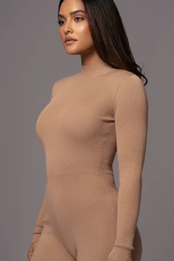 JLUXLABEL Tan Noel Sweater Knit Jumpsuit