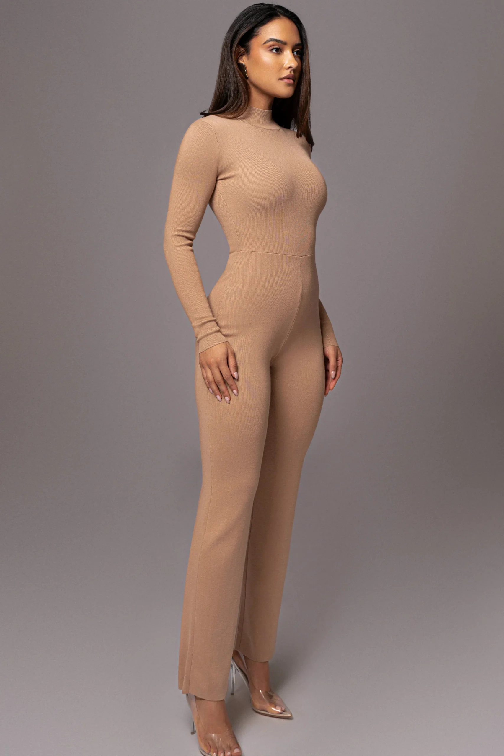 JLUXLABEL Tan Noel Sweater Knit Jumpsuit