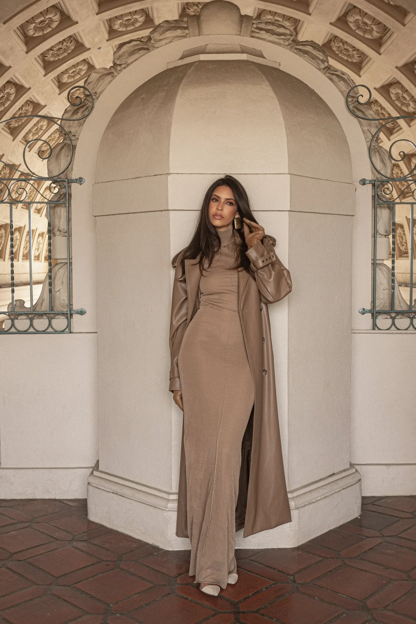 JLUXLABEL Tan Odin Faux Leather Coat