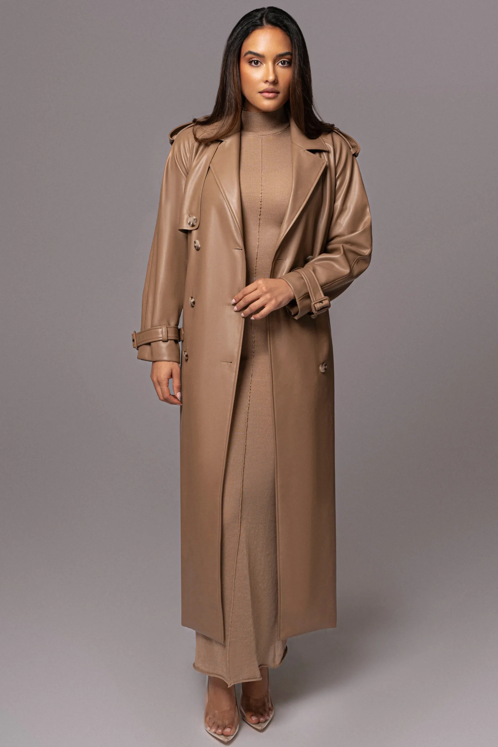 JLUXLABEL Tan Odin Faux Leather Coat