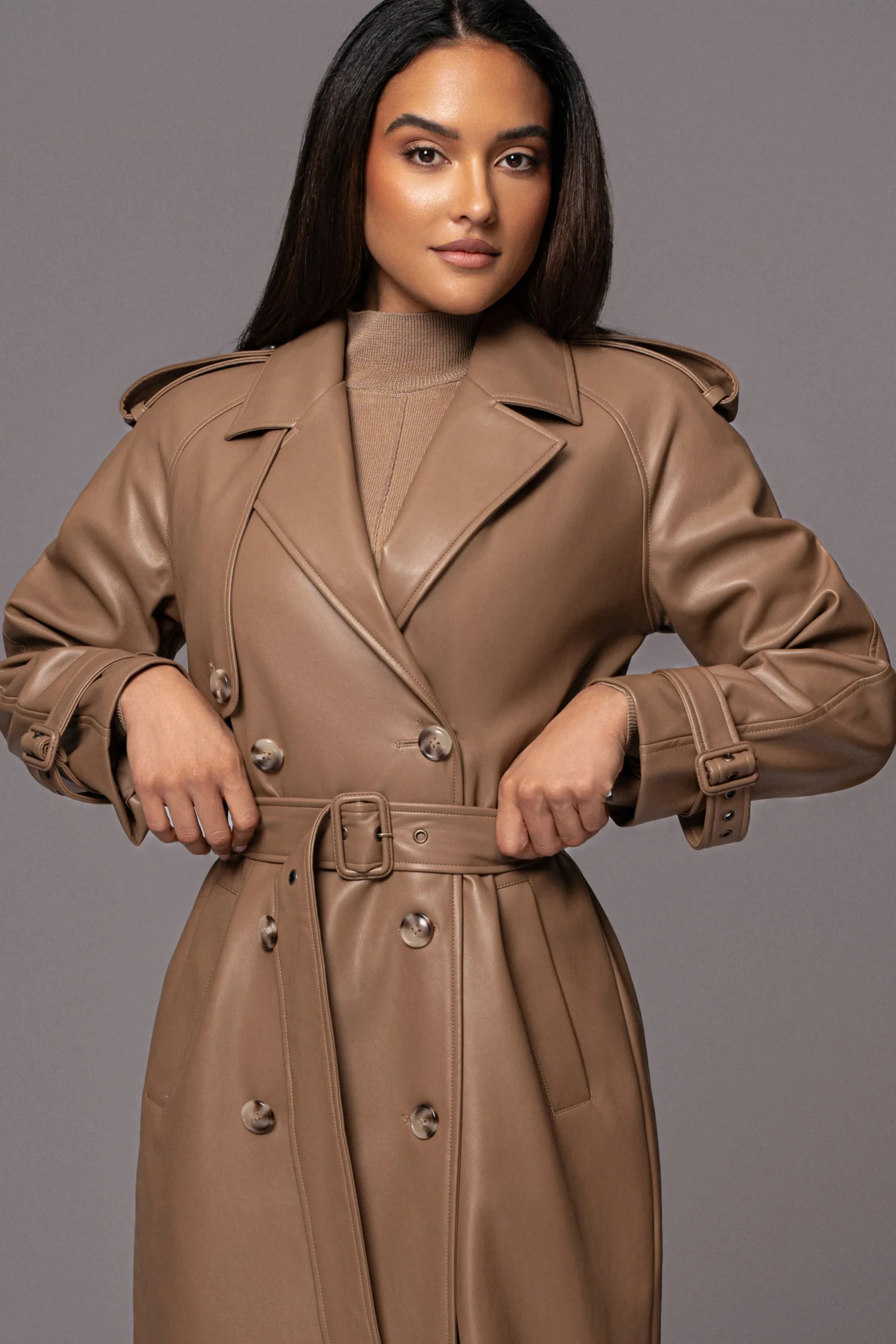 JLUXLABEL Tan Odin Faux Leather Coat