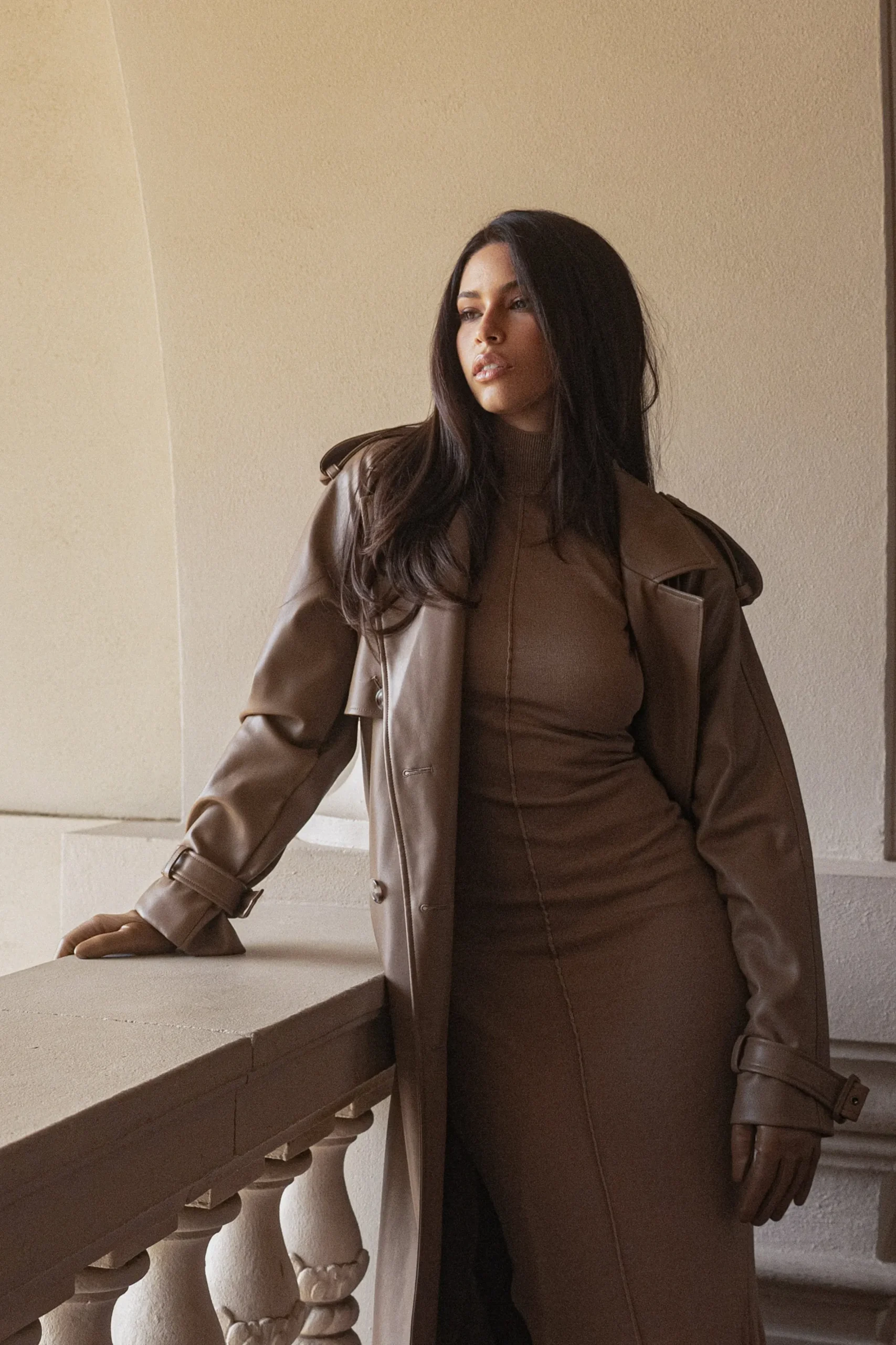JLUXLABEL Tan Odin Faux Leather Coat