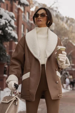 JLUXLABEL Tan Presley Faux Leather Coat