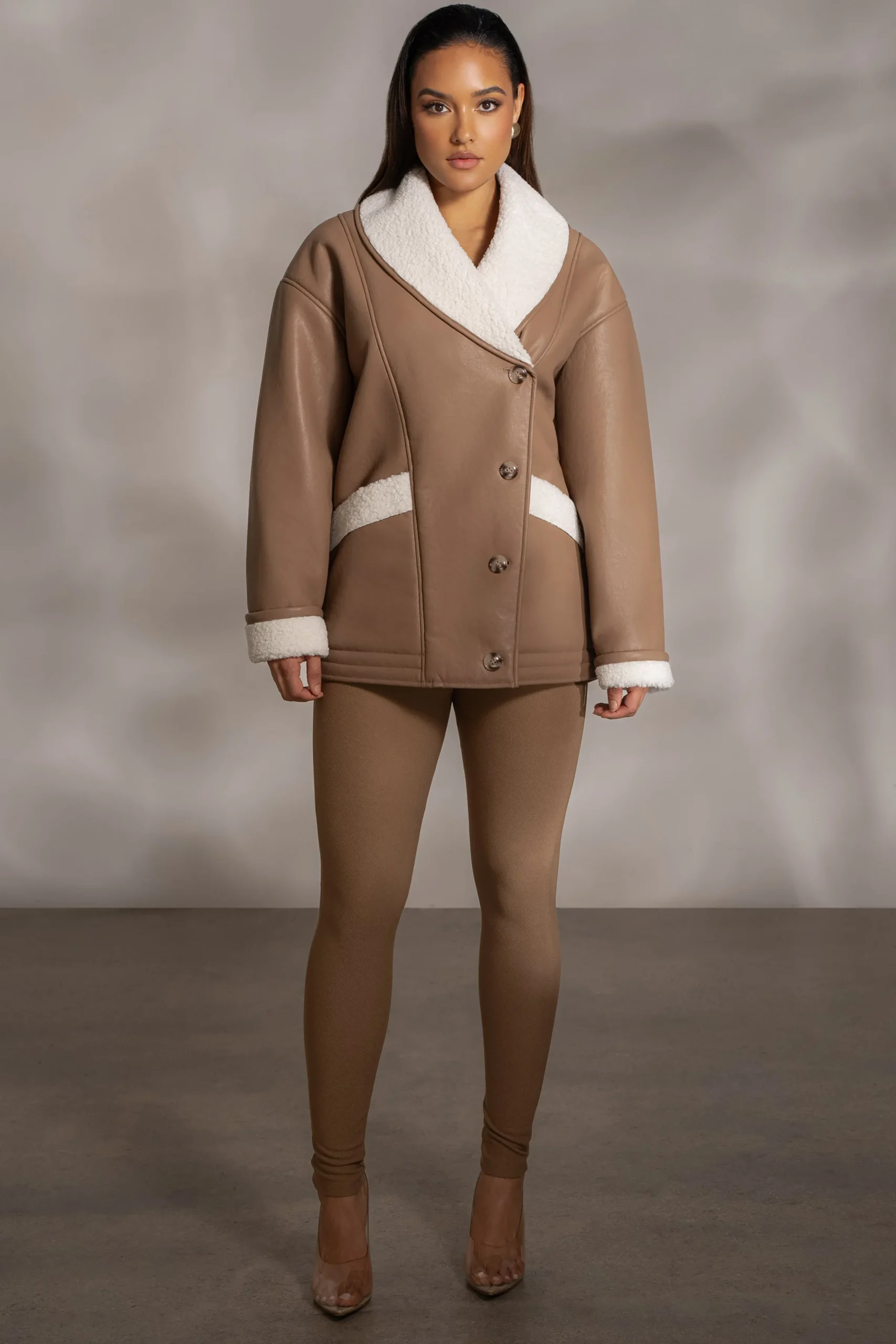 JLUXLABEL Tan Presley Faux Leather Coat