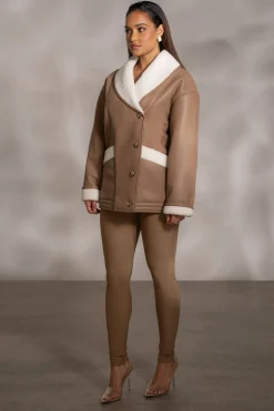 JLUXLABEL Tan Presley Faux Leather Coat