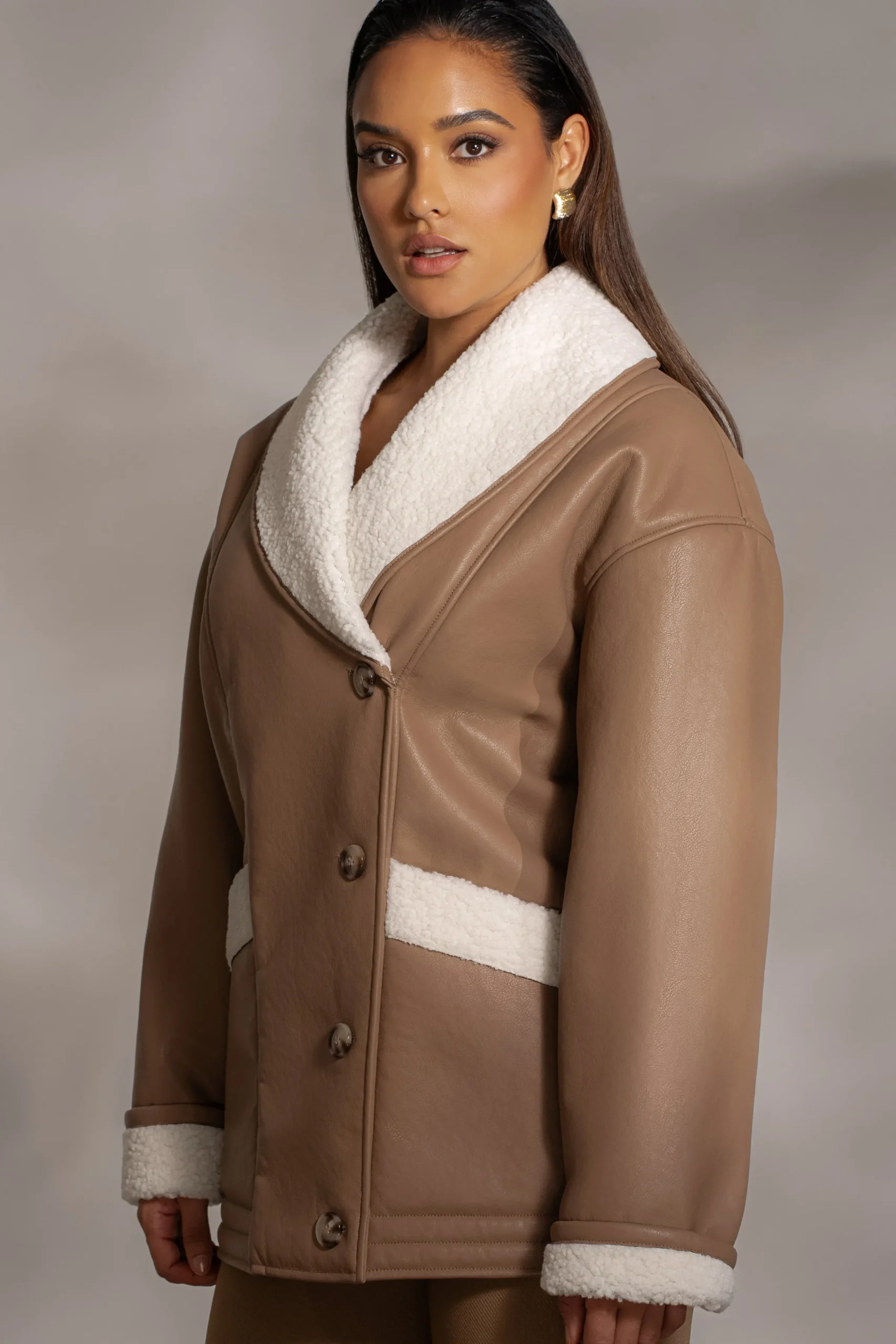 JLUXLABEL Tan Presley Faux Leather Coat