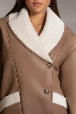 JLUXLABEL Tan Presley Faux Leather Coat
