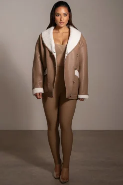 JLUXLABEL Tan Presley Faux Leather Coat