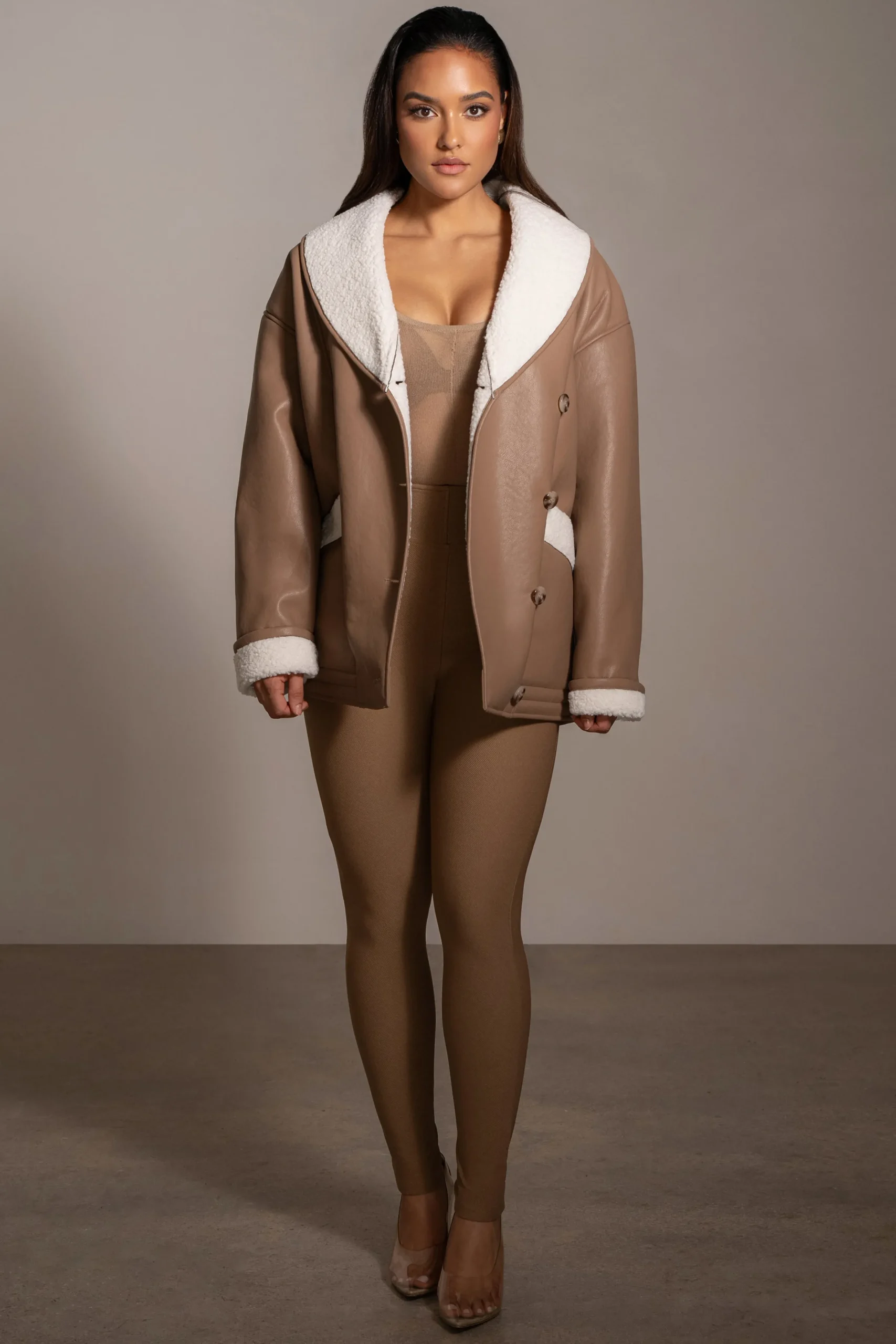 JLUXLABEL Tan Presley Faux Leather Coat