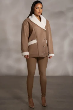 JLUXLABEL Tan Presley Faux Leather Coat