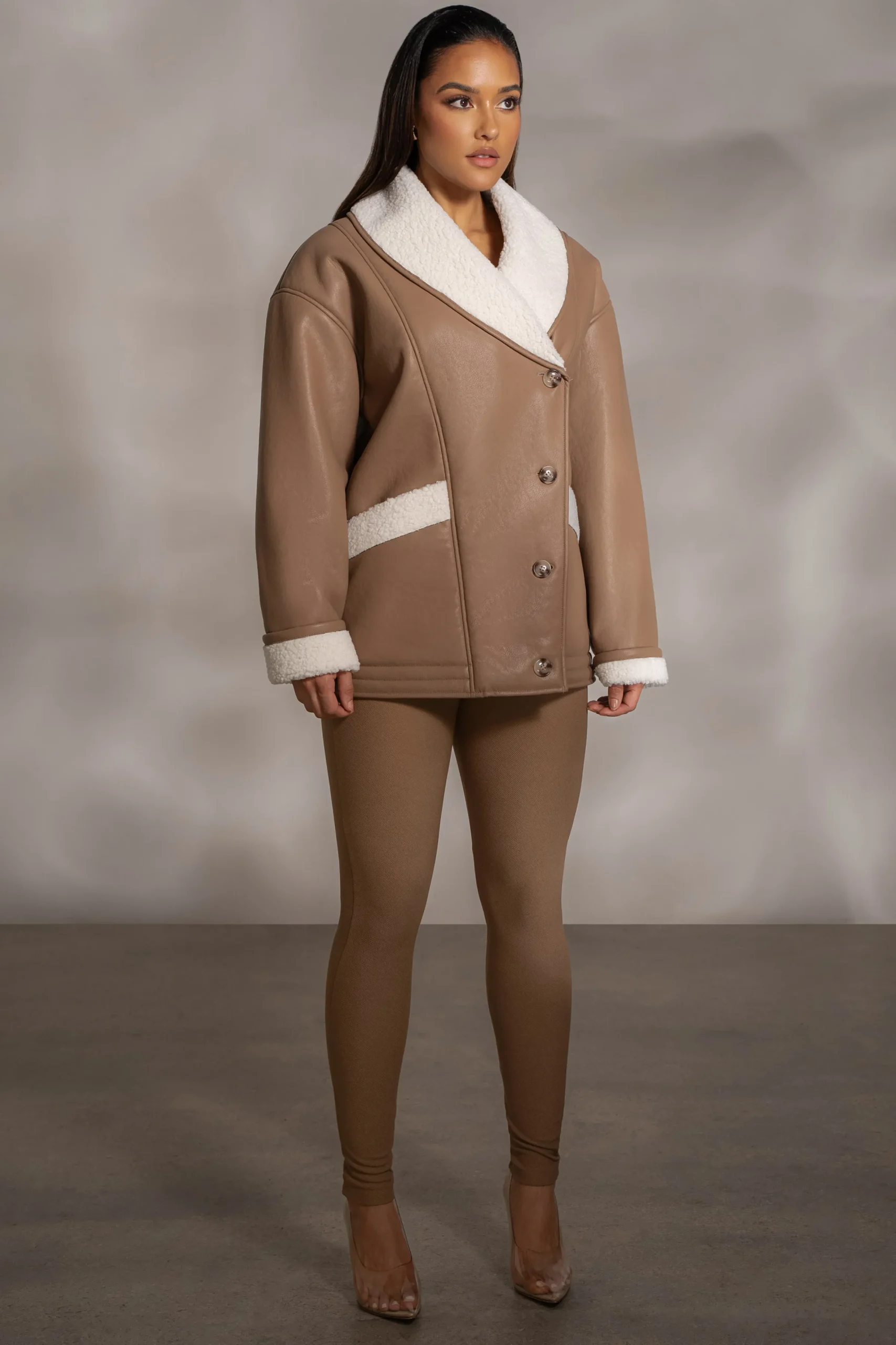 JLUXLABEL Tan Presley Faux Leather Coat