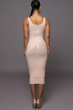 JLUXLABEL Tan Shift Of Feelings Midi Dress