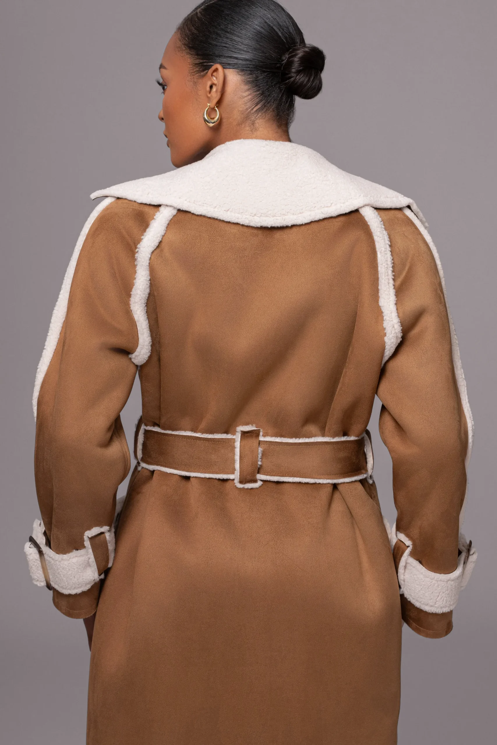 JLUXLABEL Tan Suede And Sherpa Reversible Coat