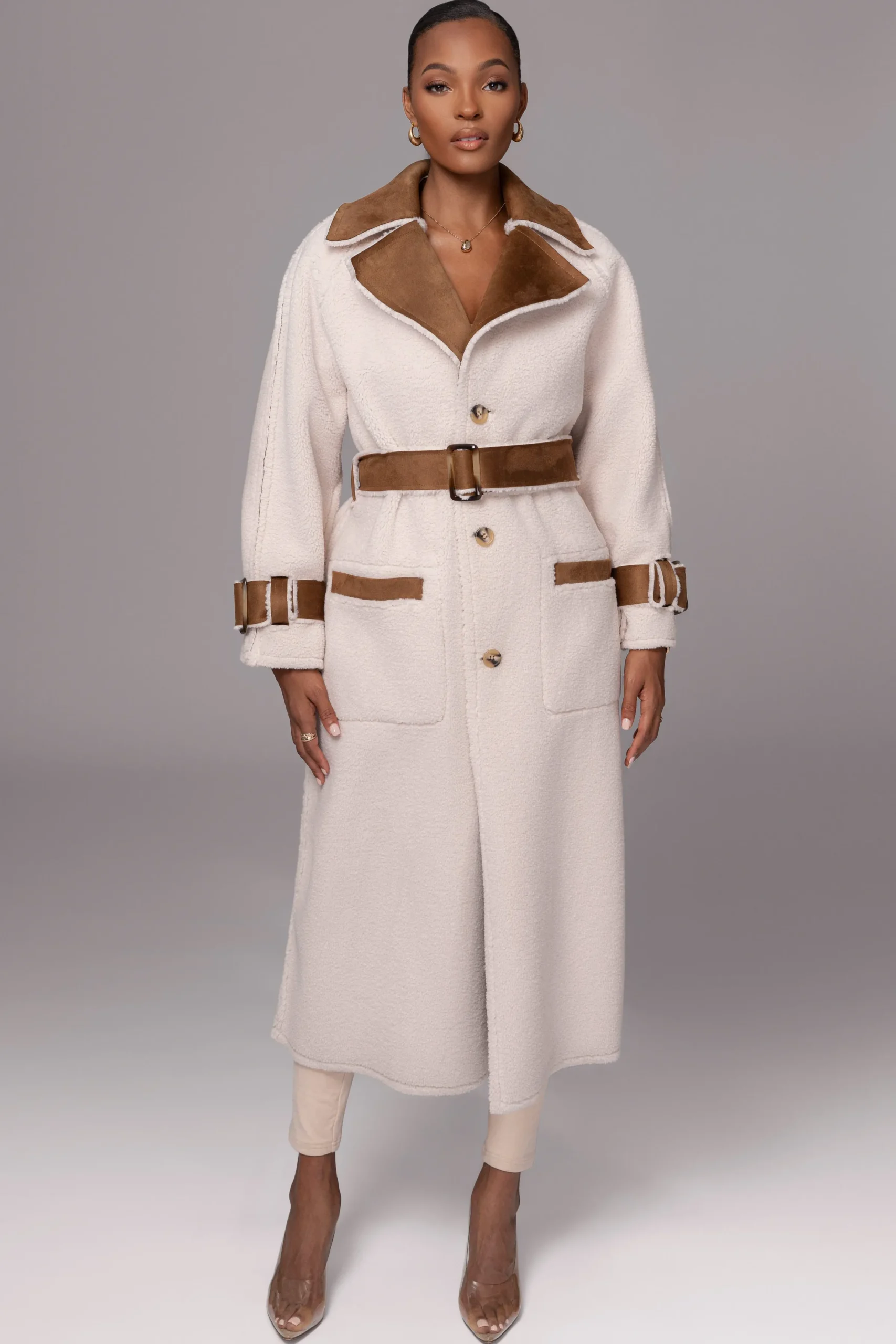 JLUXLABEL Tan Suede And Sherpa Reversible Coat