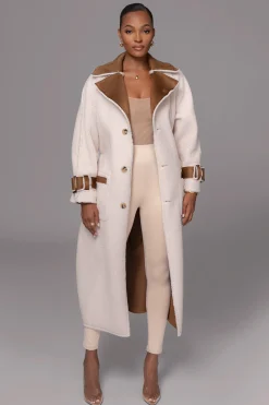 JLUXLABEL Tan Suede And Sherpa Reversible Coat