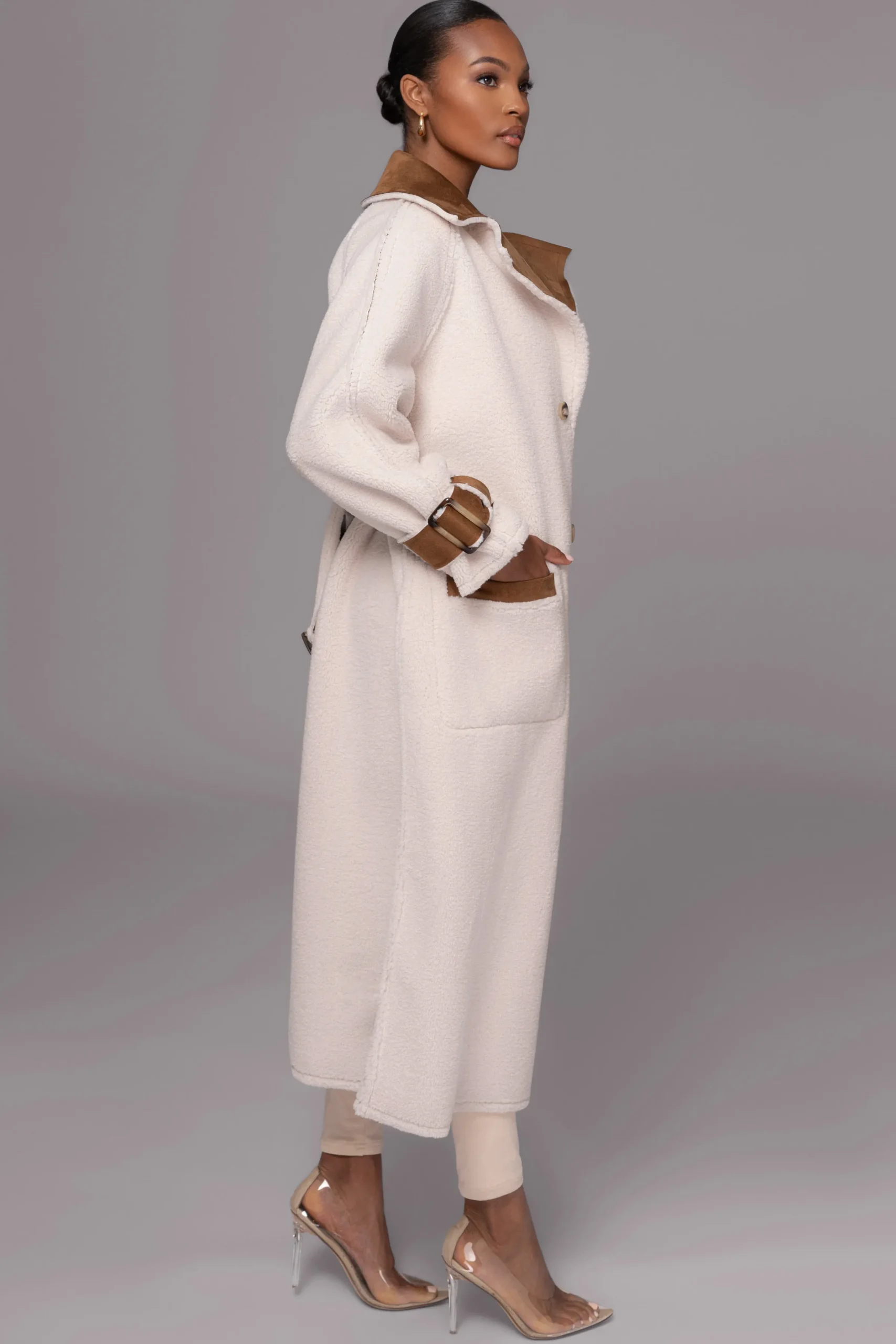 JLUXLABEL Tan Suede And Sherpa Reversible Coat