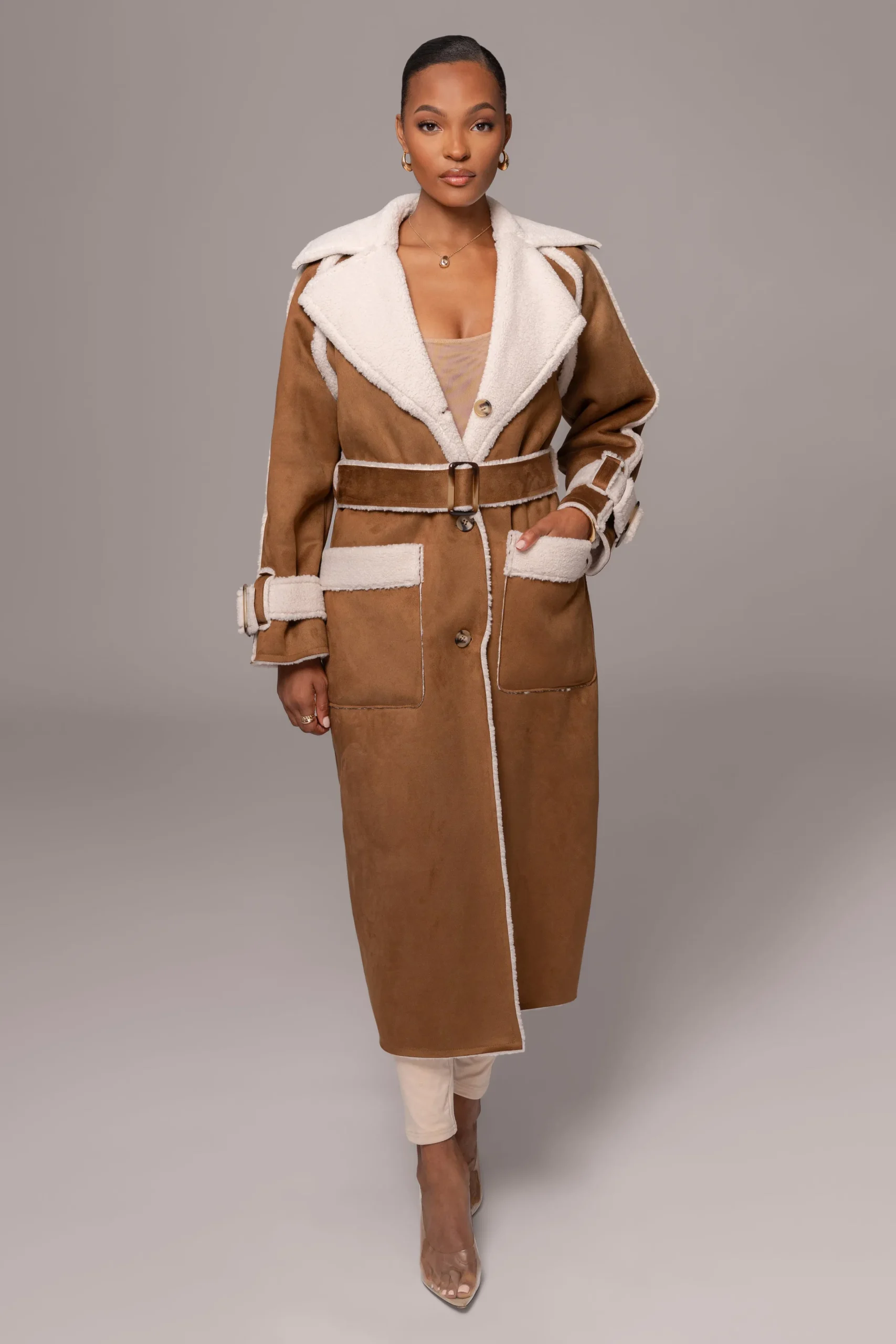 JLUXLABEL Tan Suede And Sherpa Reversible Coat
