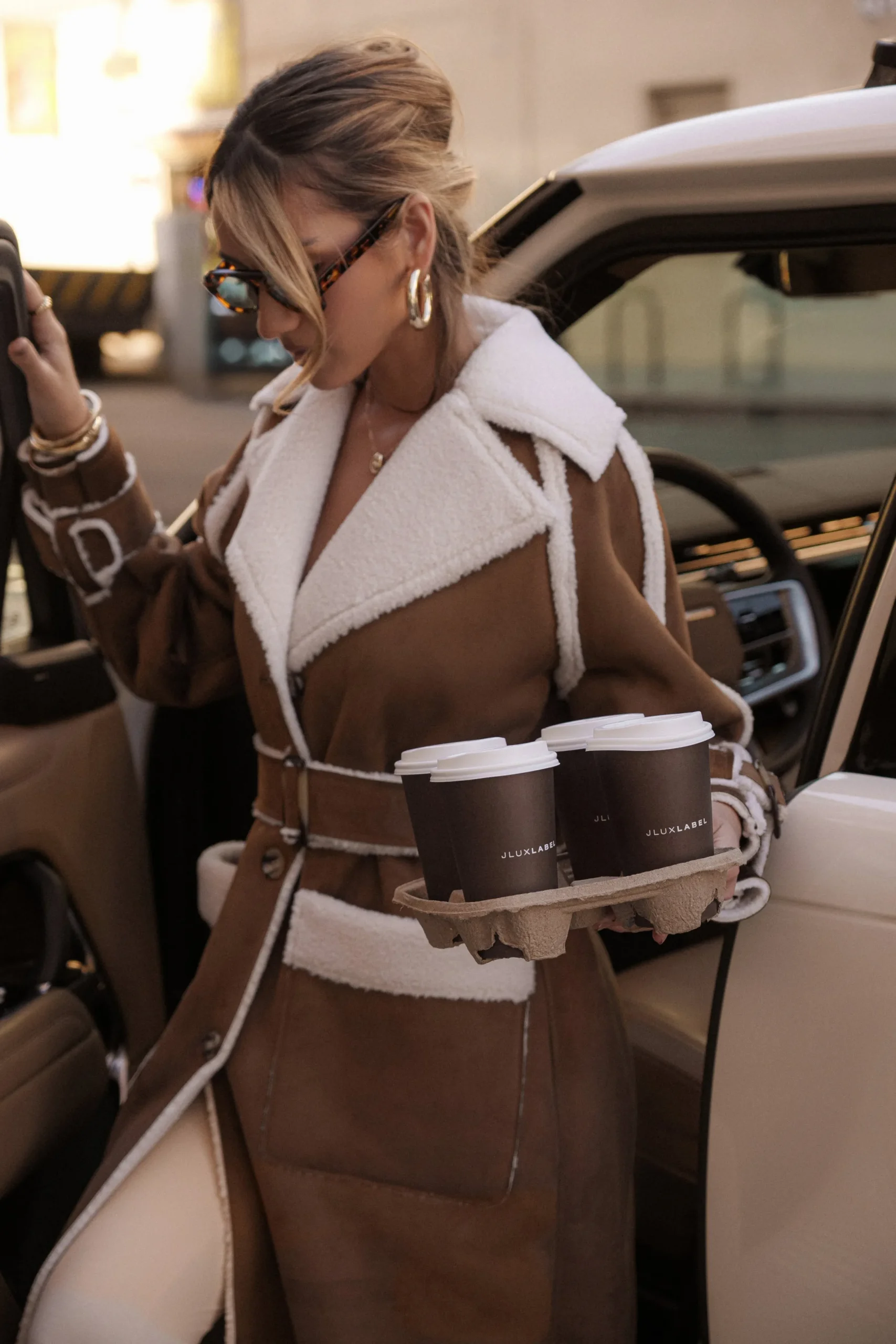 JLUXLABEL Tan Suede And Sherpa Reversible Coat