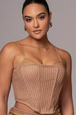 JLUXLABEL Tan Textured Harley Corset Top